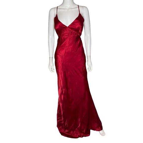 AQUA Formal Women’s Satin Open Back Gown A25650 Red Sz 8 - Picture 2 of 10